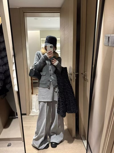 綿羊毛毛領可拆式排扣針織9