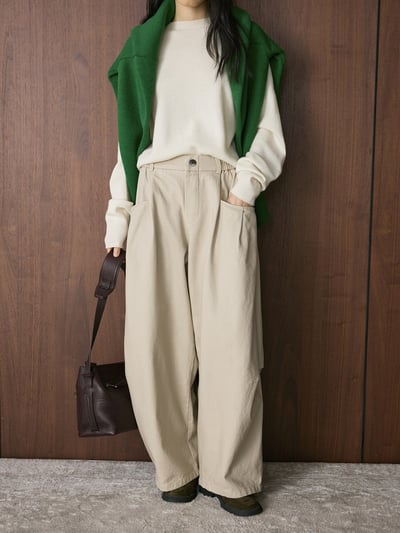 韓式復古工裝束腰闊腿褲1