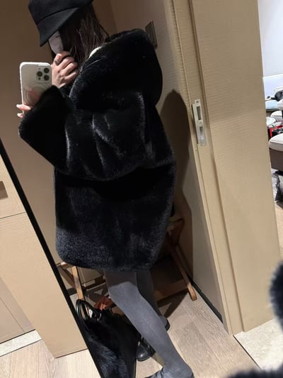 仿貂毛厚款毛球連帽皮毛大衣4