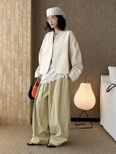 鬆弛感高腰褶皺闊腿配腰帶長褲2