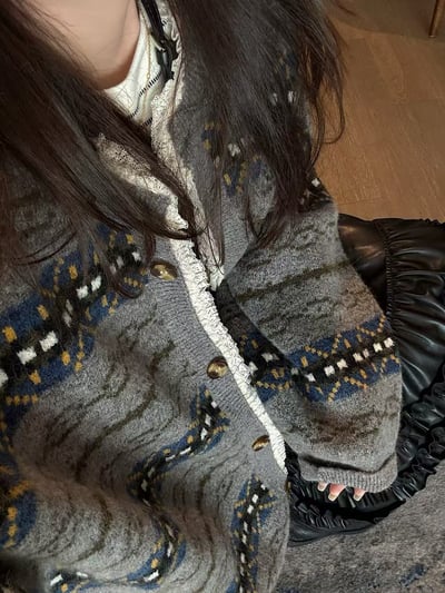 駱駝毛費爾島蕾絲大開衫外套9