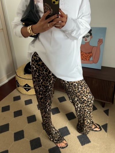 入秋鬆緊腰彈性豹紋褲薄款長褲垂感休閒直筒褲10