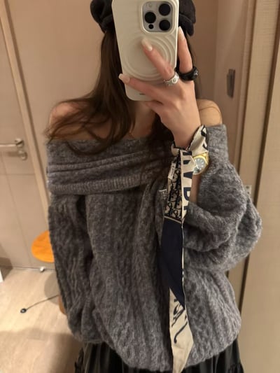 一字領麻花不對稱蝙輻袖11