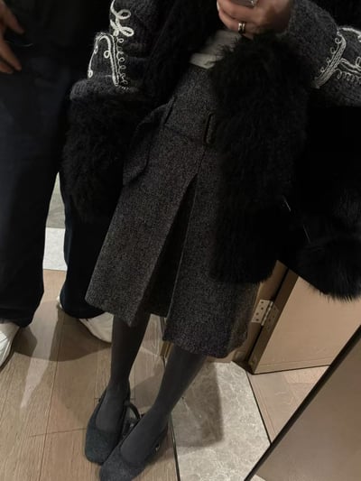 腰帶百褶雜點開叉褶半身中裙9