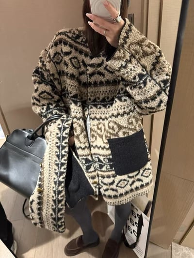 羊羔毛印花費爾島兩面穿外套2