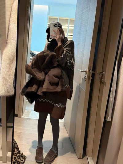 駱駝毛費爾島毛衣短裙套裝4