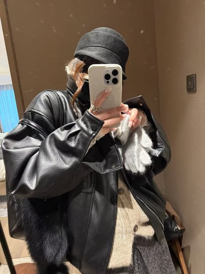 環保皮保暖毛領夾棉外套7