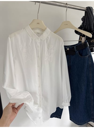 絲領刺繡襯衫天絲上衣5