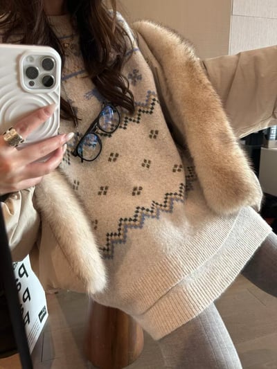 駱駝毛費爾島毛衣短裙套裝8