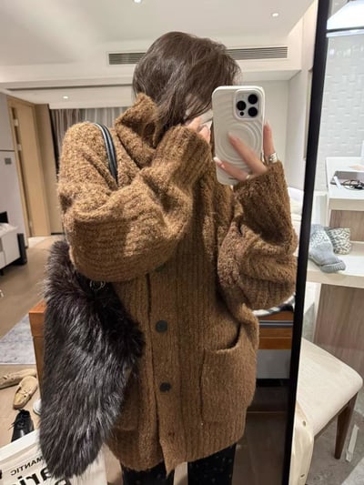 厚實排扣毛圈毛衣大開衫3