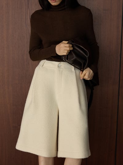 復古蓴色褶襉羊毛針織五分褲8