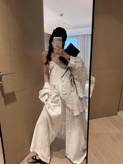 燙鑽不規則吊帶背心亞麻長褲5