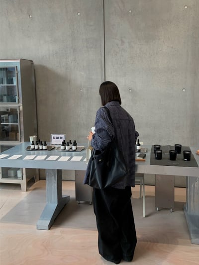 復古藏青色格紋襯衫寬鬆長袖5