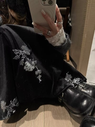 垂感鬆緊腰亮片絲絨半身裙5