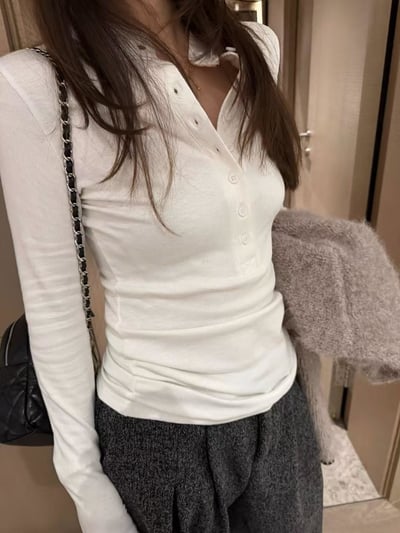 彈力半高領排扣抓絨亨利領T恤8