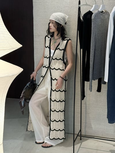 波浪鉤針長針織度假感上衣4