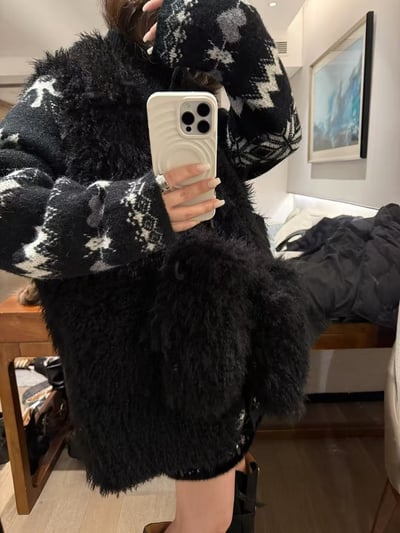 針織毛衣牛角扣費爾島開衫5