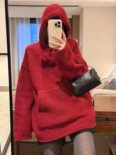 連帽毛球針織毛衣1