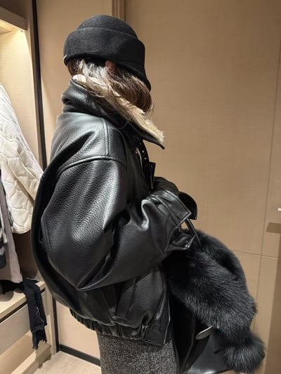 環保皮保暖毛領夾棉外套11