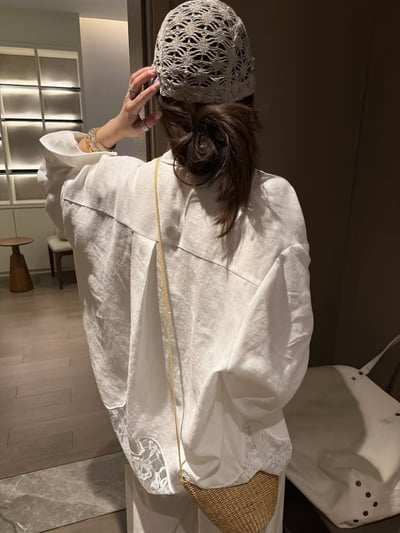 絲亞麻長袖蕾絲拼接防曬罩衫3