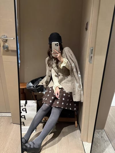 鬆緊腰印花花苞半身中裙6