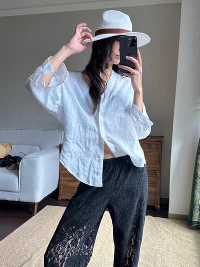 V領亞麻法式襯衫2