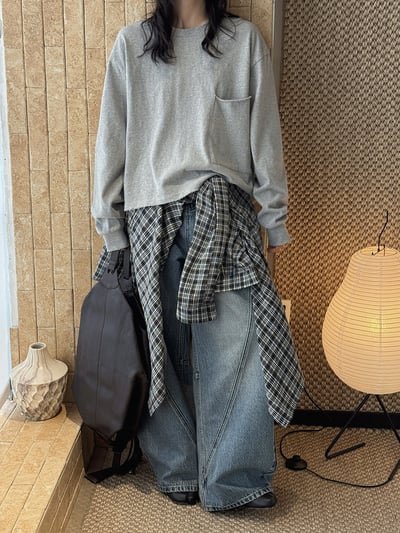 圓領單側袋不對稱T卹寬鬆輪廓12