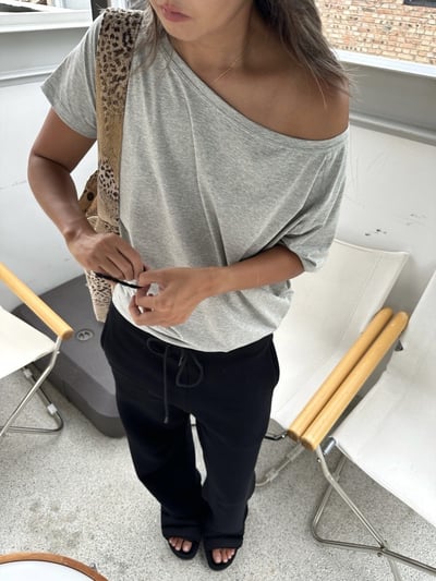 基本款斜肩輕薄露肩短袖棉質T卹14