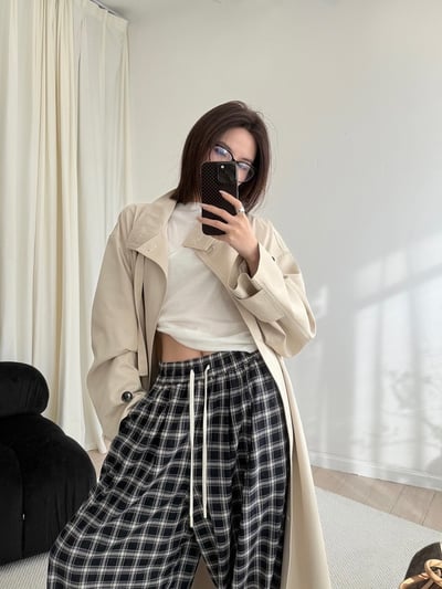 春季慵懶鬆弛感撞擊色格紋褲顯瘦休閒長褲11