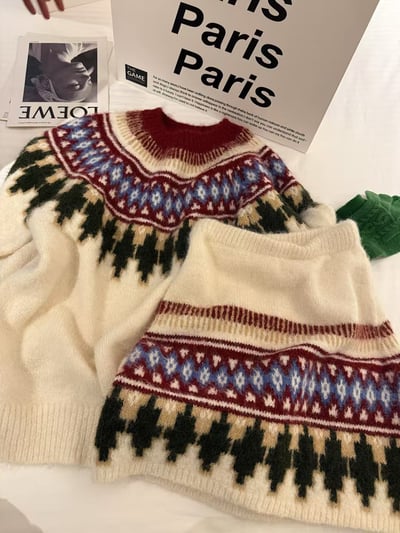 氛圍費爾島長袖毛衣短裙套裝9