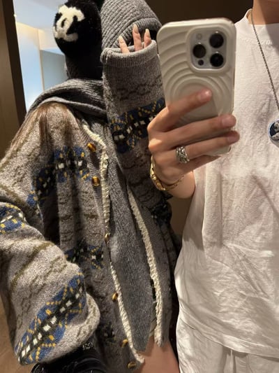 駱駝毛費爾島蕾絲大開衫外套10