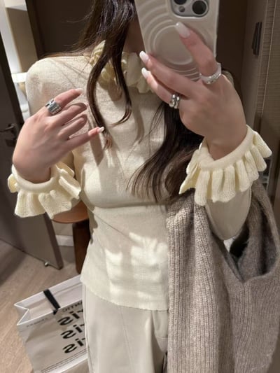 羊毛長袖花邊領針織上衣8