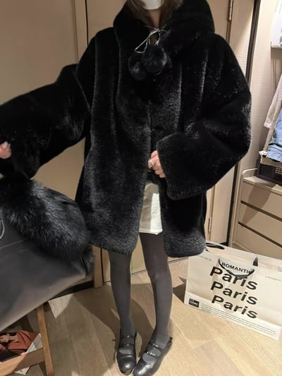 仿貂毛厚款毛球連帽皮毛大衣6