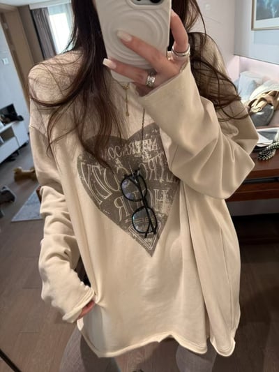 印花長袖 抓絨愛心t恤8