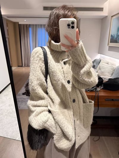 厚實排扣毛圈毛衣大開衫6