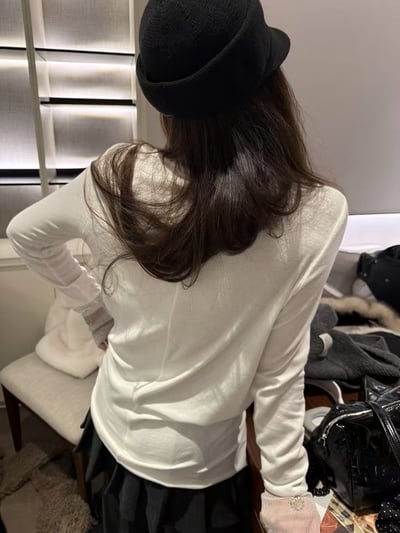 網紗長袖上衣釘珠立體拼接18