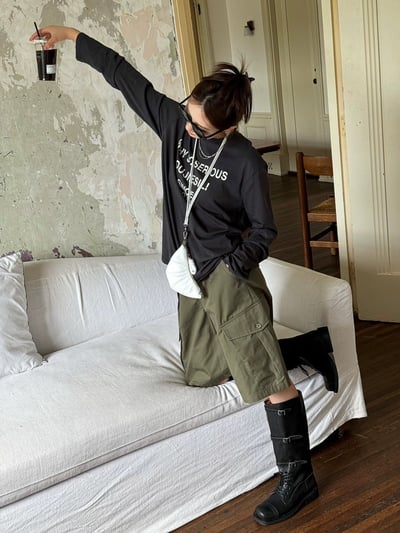 入秋薄款微透寬鬆字母印花圓領罩衫恤9