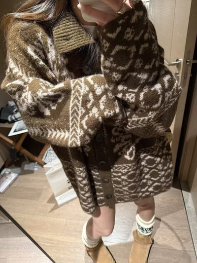 駱駝毛翻領費爾島開衫毛衣13