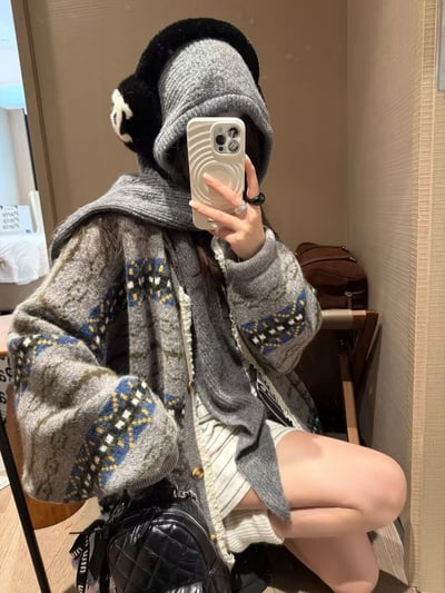 駱駝毛費爾島蕾絲大開衫外套4