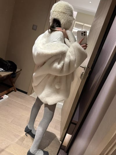 仿貂毛厚款毛球連帽皮毛大衣3