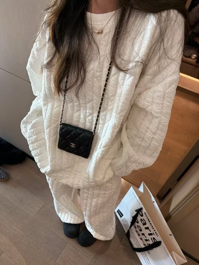 圓領夾絲綿坑條絎棉套裝8