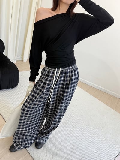 春季慵懶鬆弛感撞擊色格紋褲顯瘦休閒長褲9