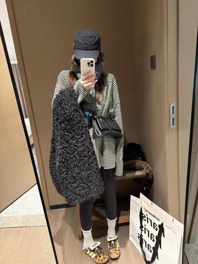 加厚款寬鬆條紋粗針針織上衣4