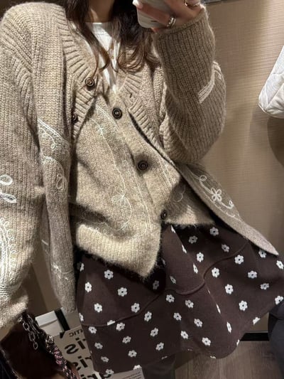 鬆緊腰印花花苞半身中裙7