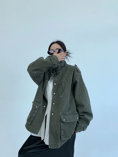 美式重工寬松多口袋立領夾克3