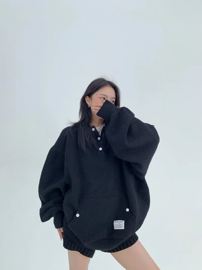 慵懶廓形短款連帽毛衣(重磅加厚）5