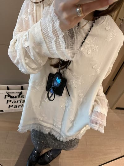 立體刺繡蕾絲長袖t恤5