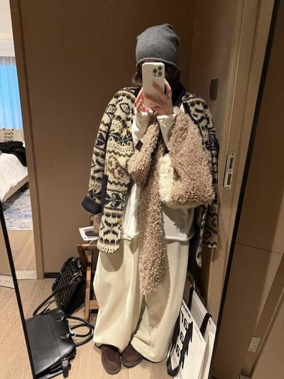 羊羔毛印花費爾島兩面穿外套3