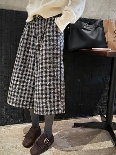 高腰磨毛格紋垂感直筒七分西裝褲4