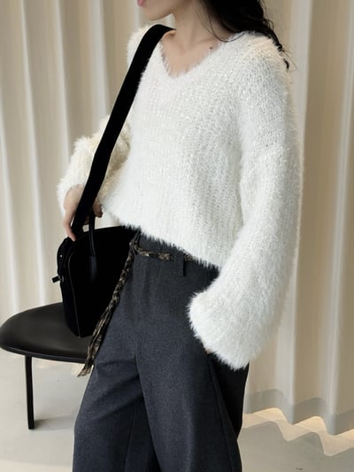 溫柔鬆弛小Ｖ領閃鑽上衣6